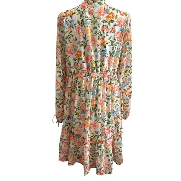 Harlow & Rose Floral Long-Sleeve V-Neck Dress Cottage Core Made In India Medium - Picture 4 of 10